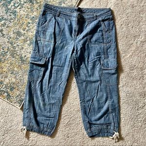 Tommy Hilfiger blue denim cropped cargo pants-Tie bottoms-worn once!-sz 10